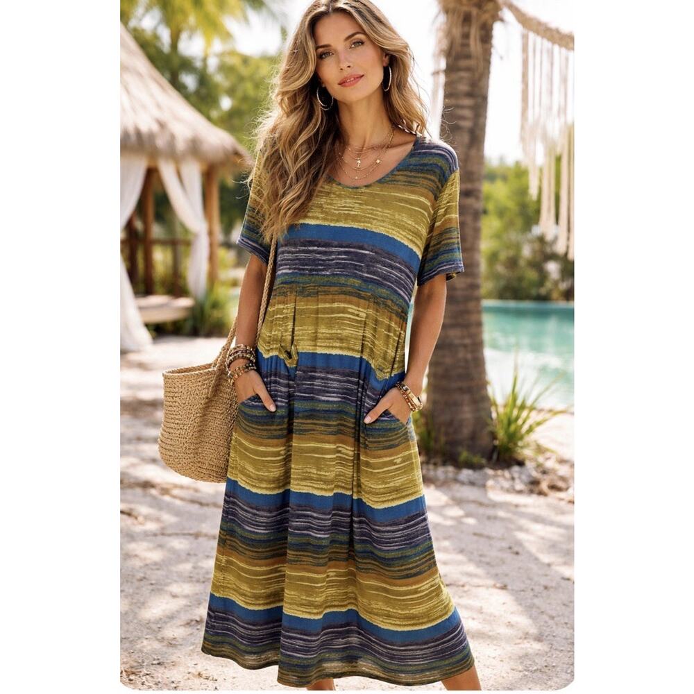 Vintage Pretty Pink Sz L Vibrant Colorful Rayon Back Button Front Pockets Maxi